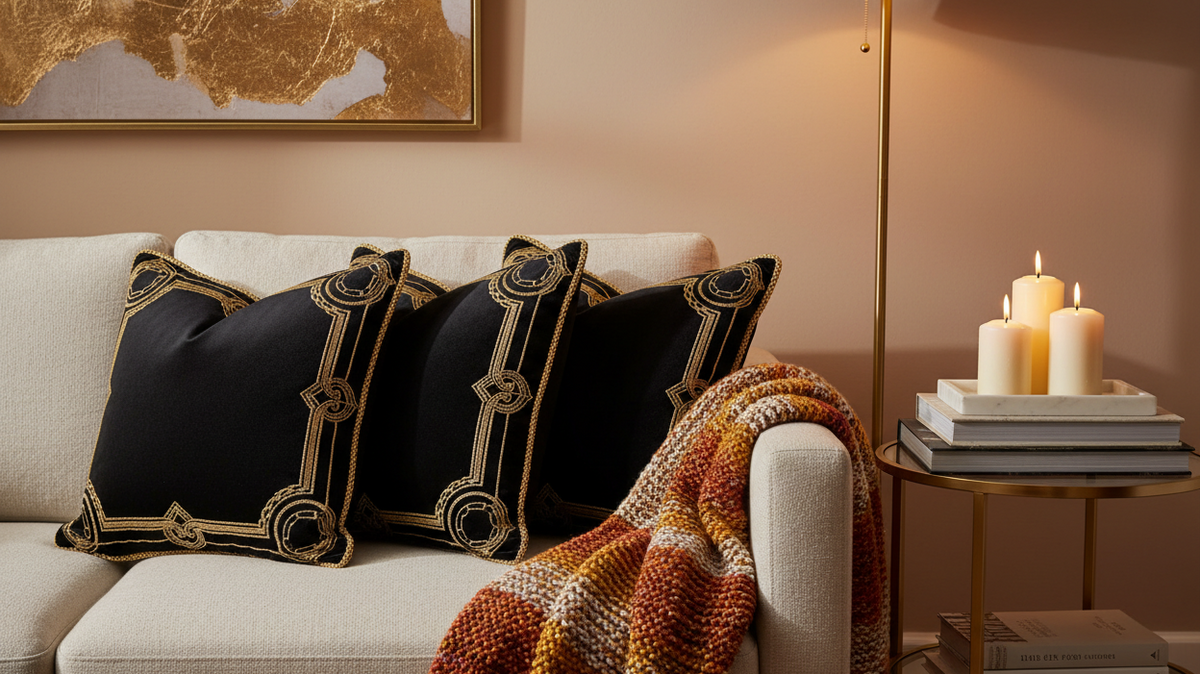 Dramatic Elegance: Styling Black Throw Pillows with Gold Trim