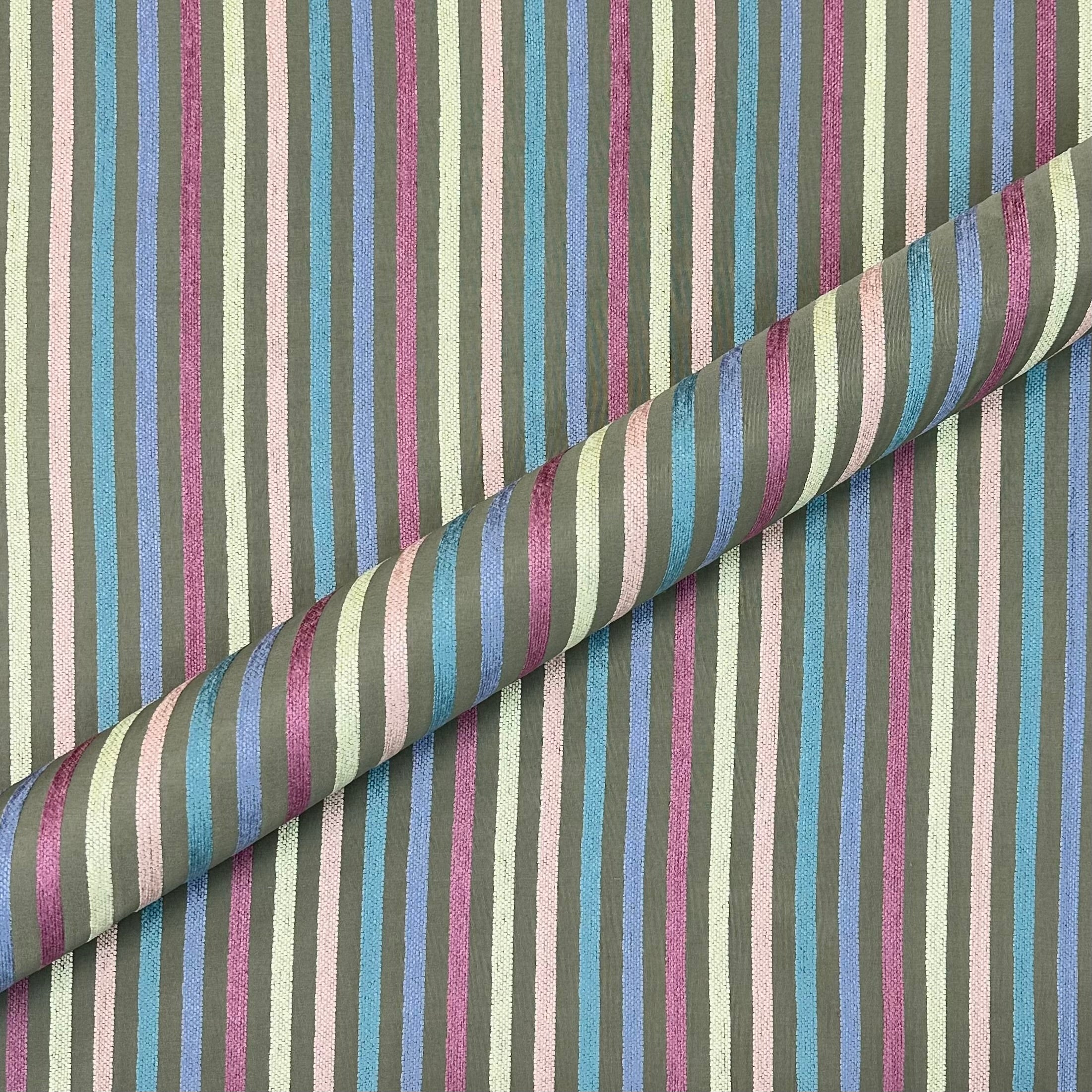 Pastel Multicolor Traditional Stripe Jacquard Fabric 60"