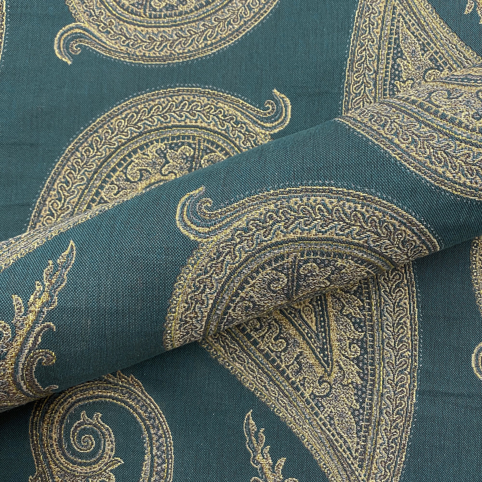 Turkish Blue Paisley Jacquard Upholstery Fabric 56"