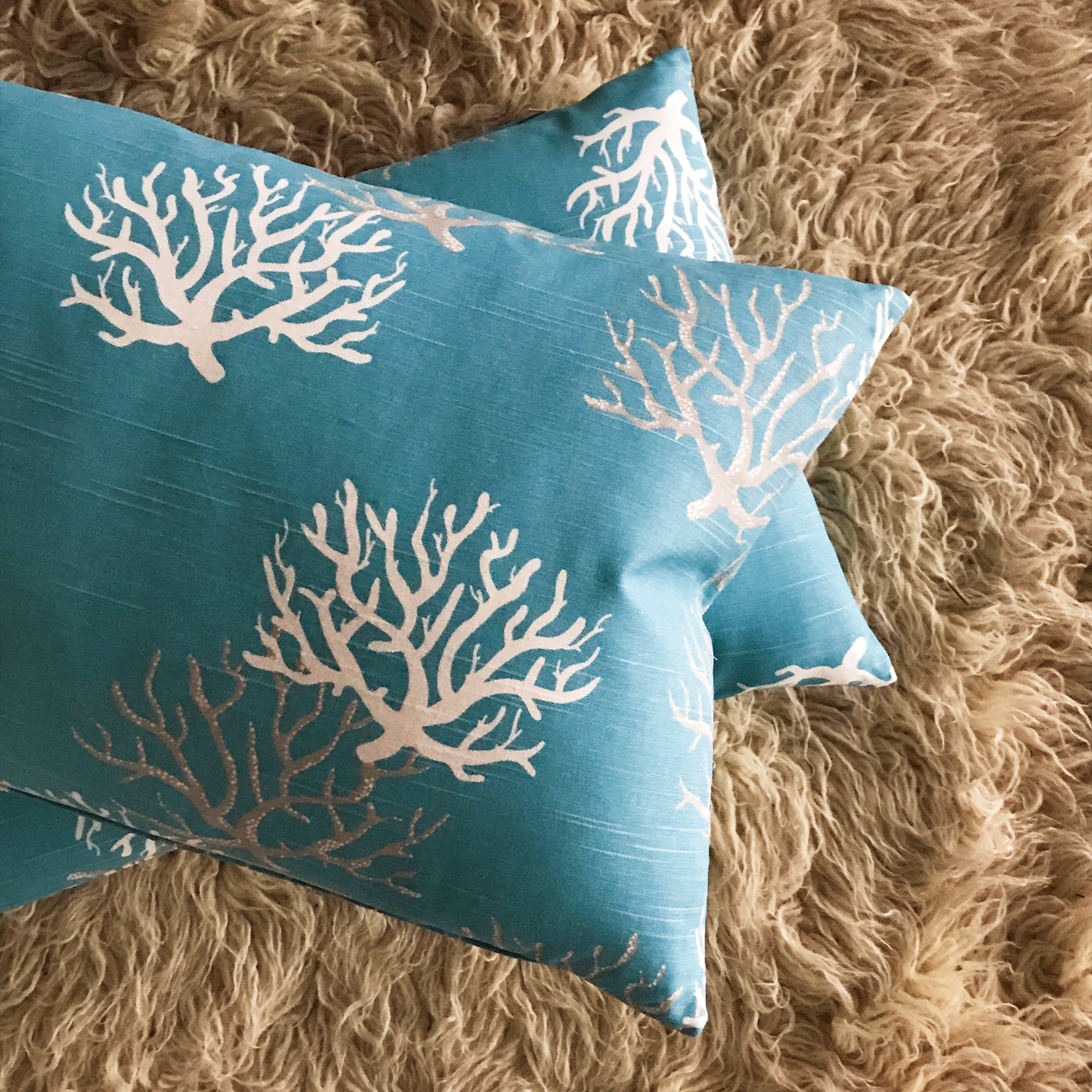 Handmade Brightly Colored Turquoise Tropical Floral Lumbar Throw Pillow