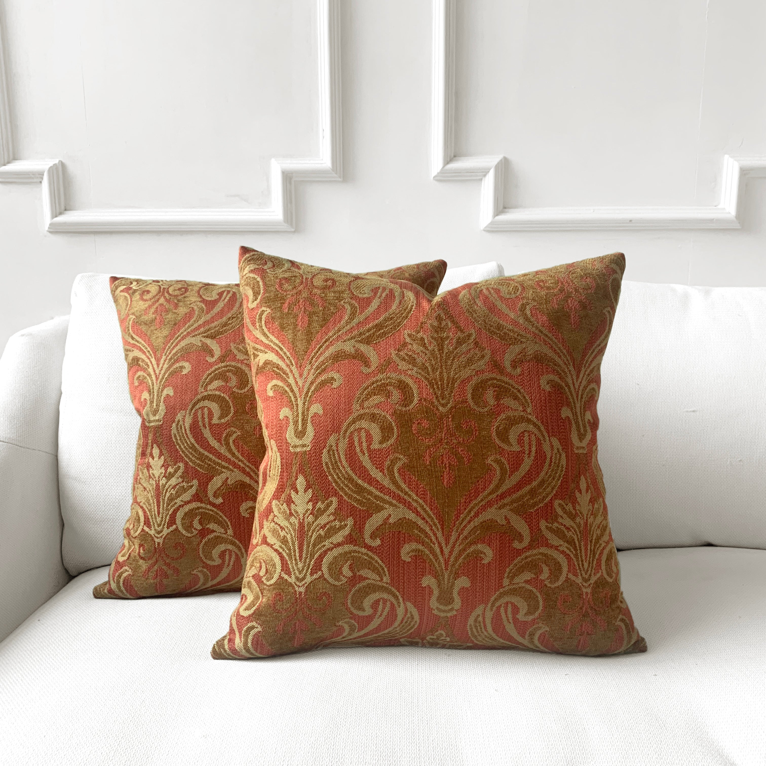 Wd39Ba Reddish Brown Damask Chenille Check Throw Cushion Cover - Custom Size - Pillow Case Only