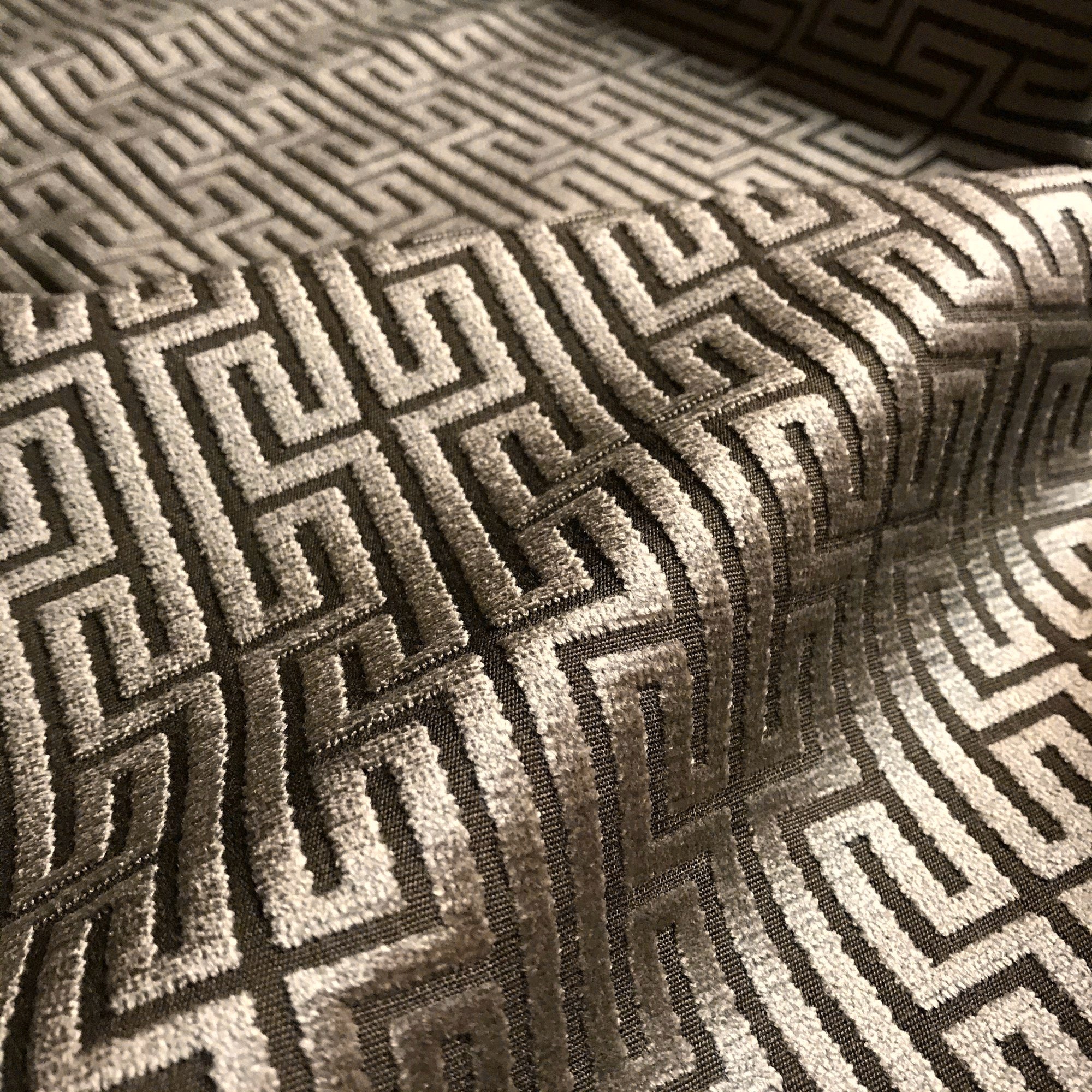 Brown Metallic Greek Key Velvet Upholstery Fabric 54