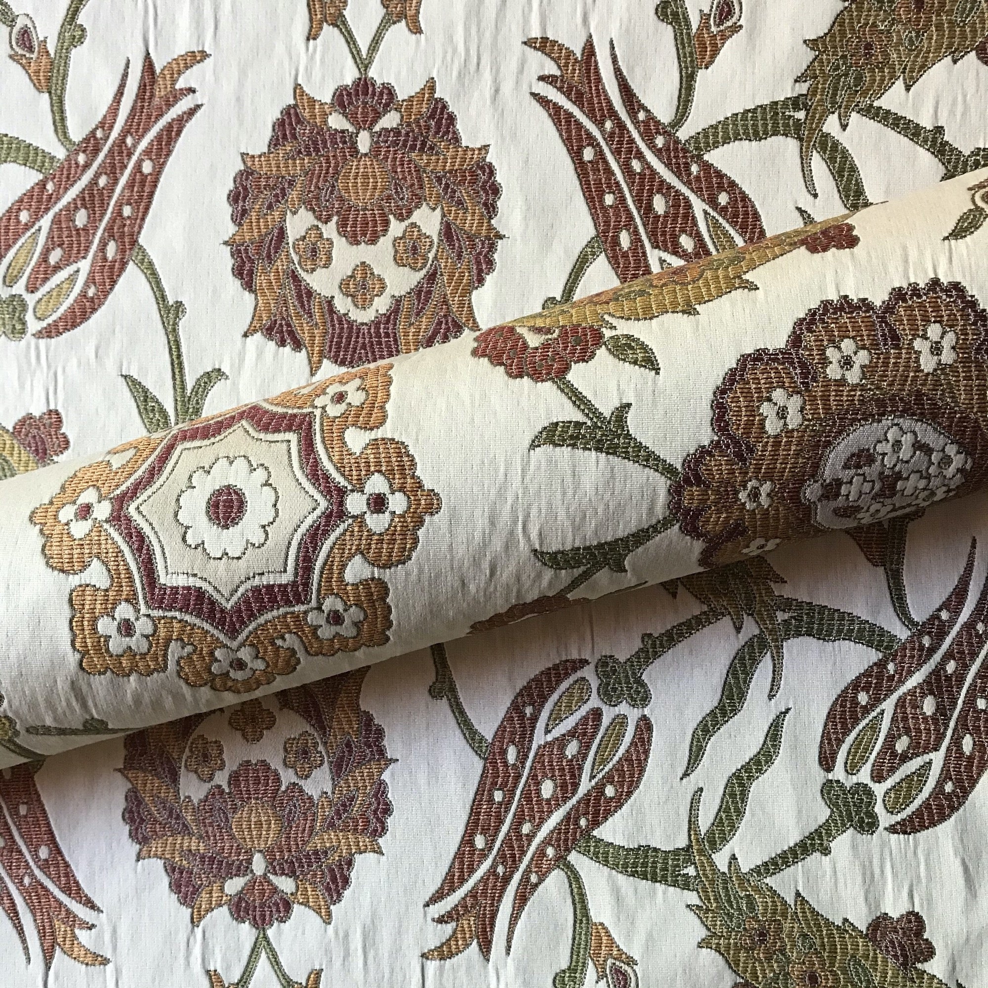 Vintage-Look Floral Printed Heavy Linen Cotton - Green / Dusty Teal / Earth  Tones - Fabric by the Yard