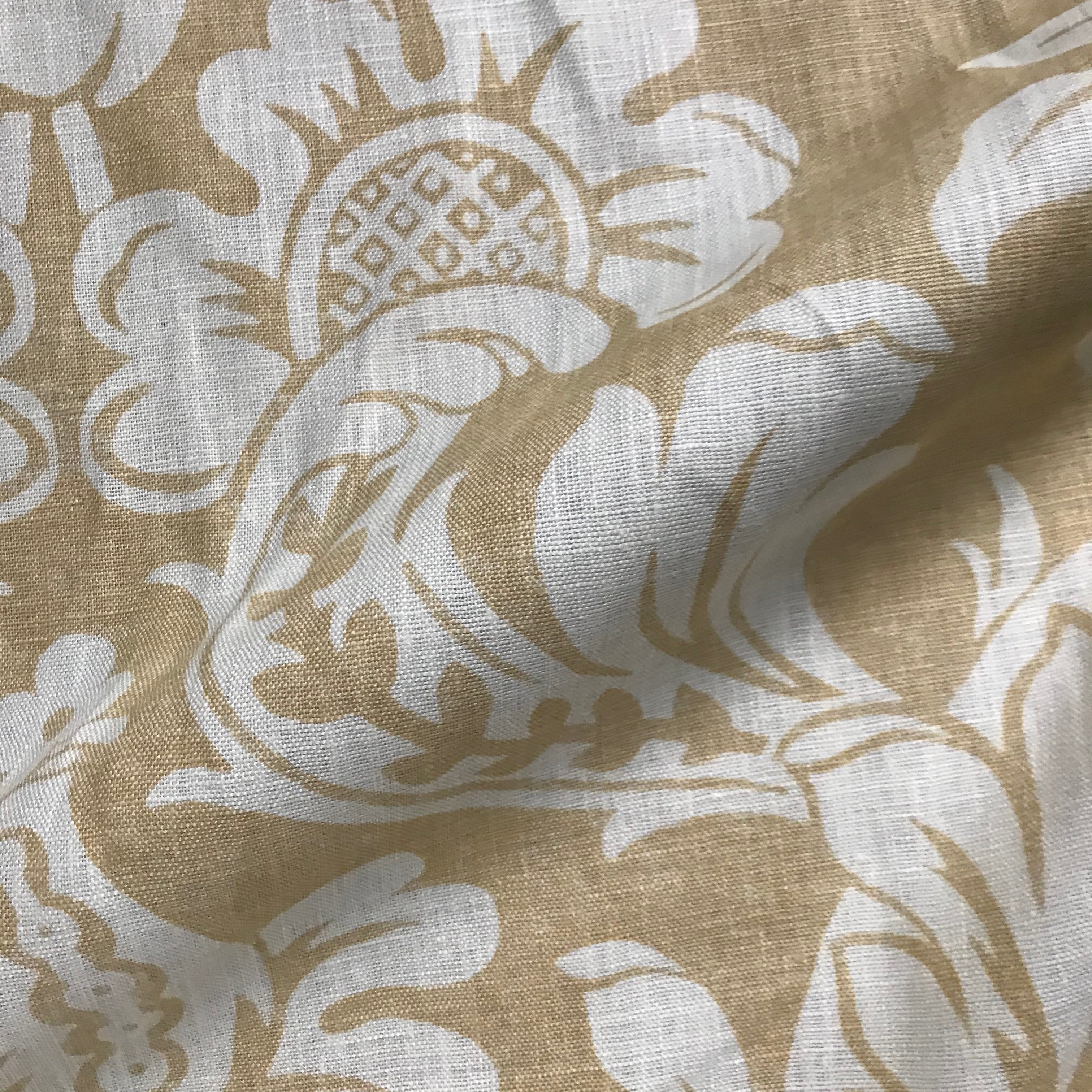Linen Cotton Cream Beige Floral Print Upholstery Drapery Fabric FB