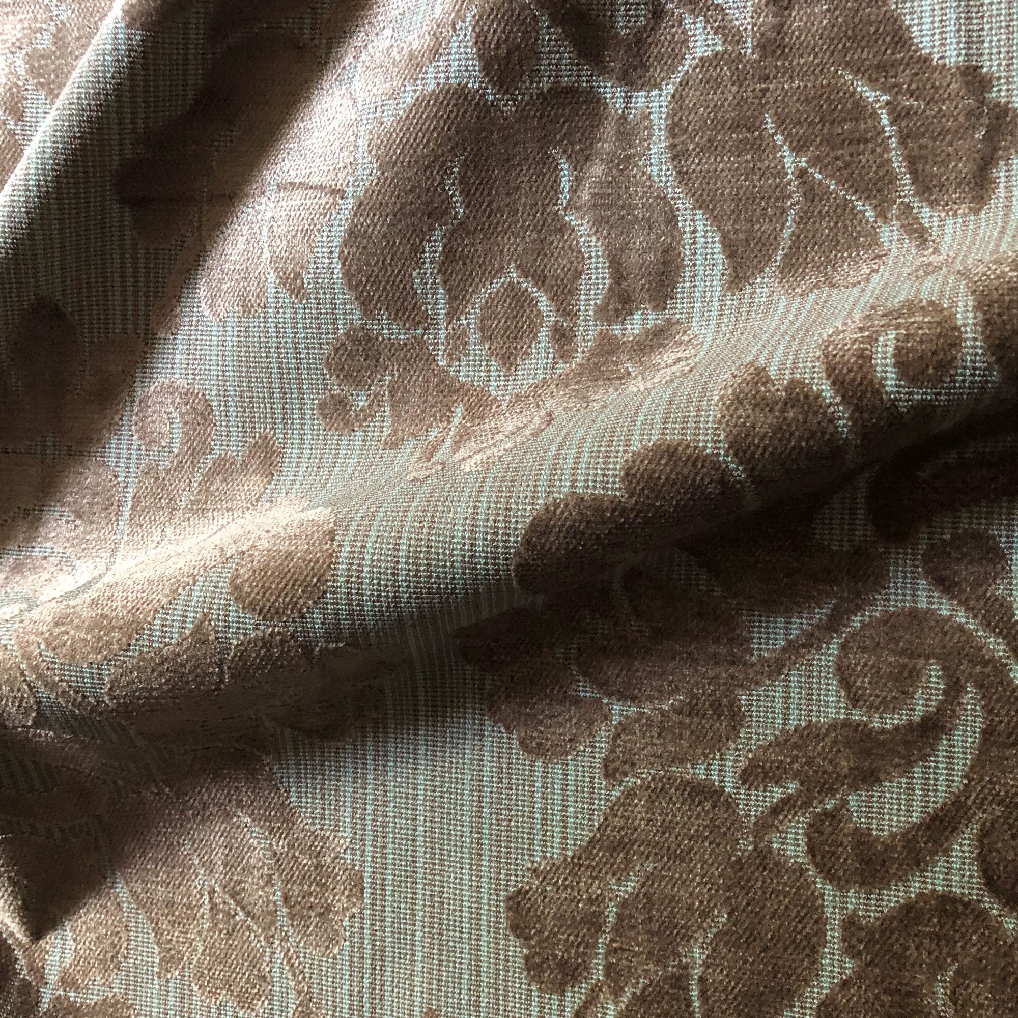 Radcliffe - Damask Pattern Lurex Burnout Velvet Upholstery Fabric BTY